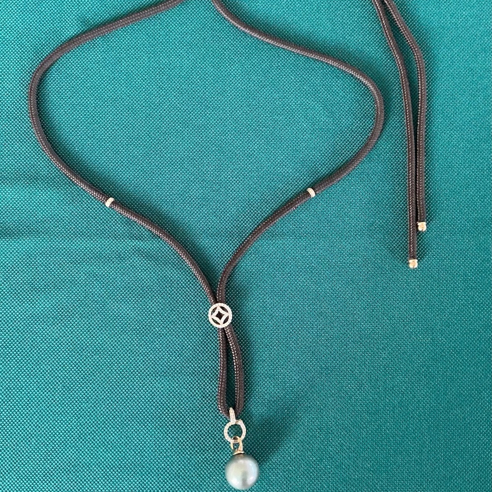 14K ROSE GOLD DIAMOND TAHITIAN PEARL ADJUSTABLE LARIAT- PEARLS BY SHARI